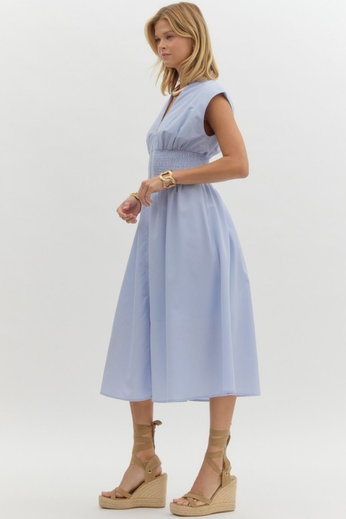 Elizabeth Zip Front Midi Dress in Baby Blue