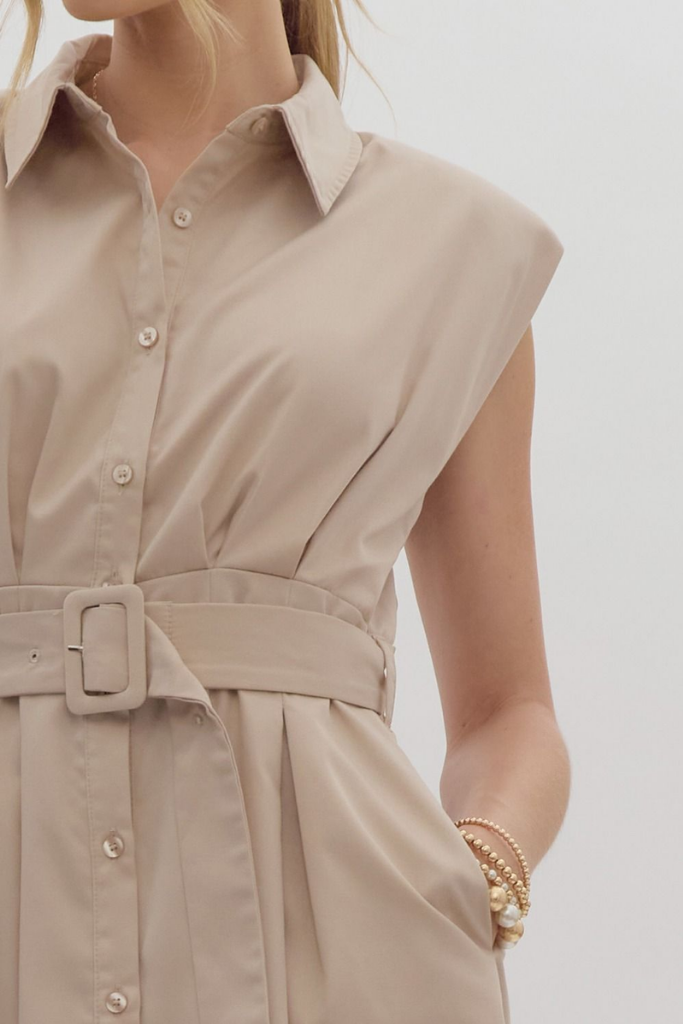 Clementine Belted Midi Dress in Natural