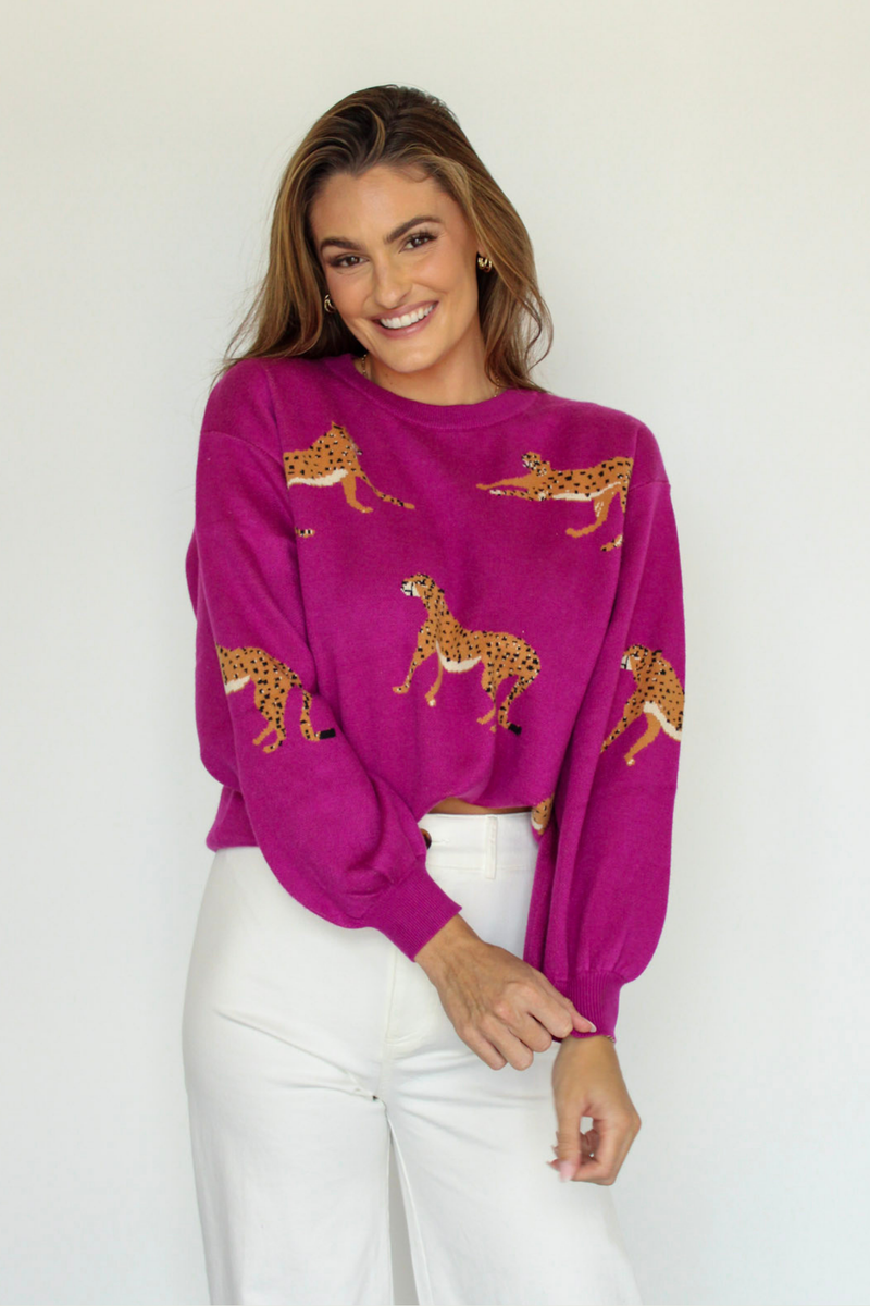 Wild Night Leopard Sweater In Magenta