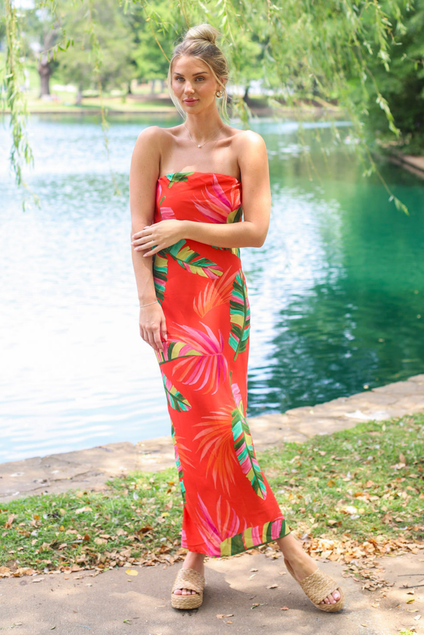 Summer Abroad Strapless Midi Dress