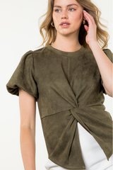 Addison Suede Twist Top in Olive