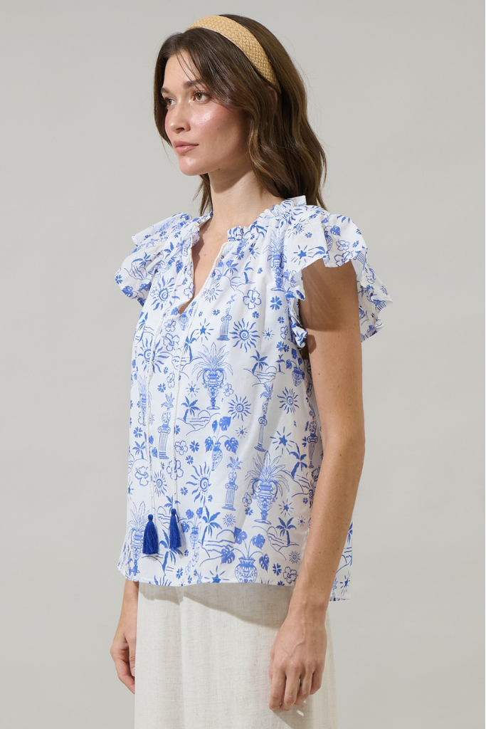 Azul Tropics Flutter Sleeve Top