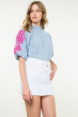 Romy Embroiderd Sleeve Top