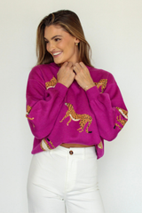 Wild Night Leopard Sweater In Magenta