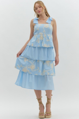 Daphne Tiered Midi Dress in Light Blue