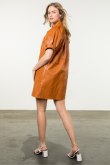 Honeycrisp Pleather Mini Dress in Rust