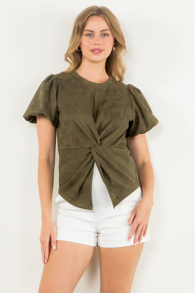 Addison Suede Twist Top in Olive