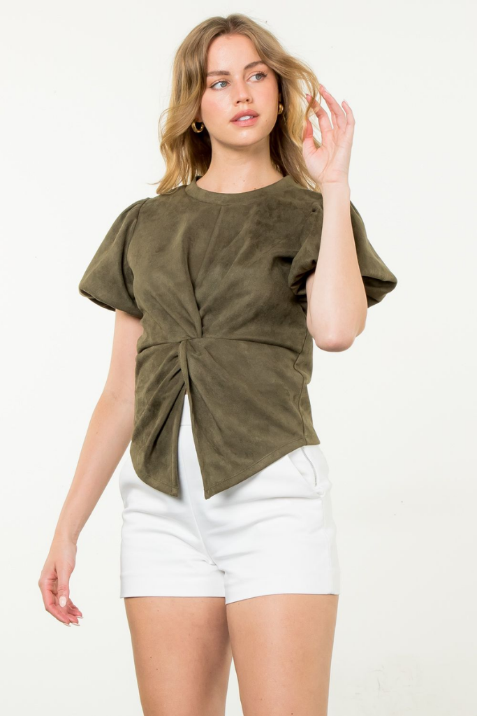 Addison Suede Twist Top in Olive