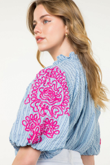 Romy Embroiderd Sleeve Top