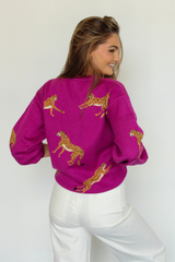 Wild Night Leopard Sweater In Magenta