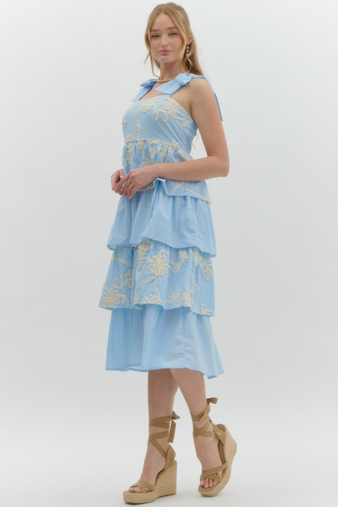 Daphne Tiered Midi Dress in Light Blue