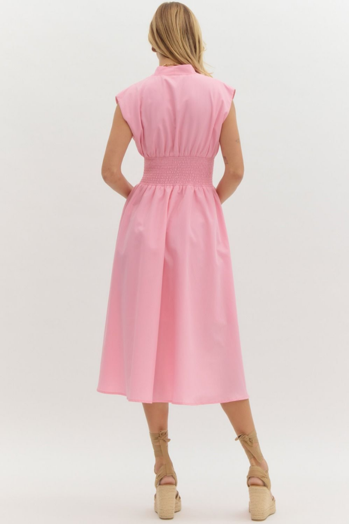 Elizabeth Zip Front Midi Dress in Baby Pink