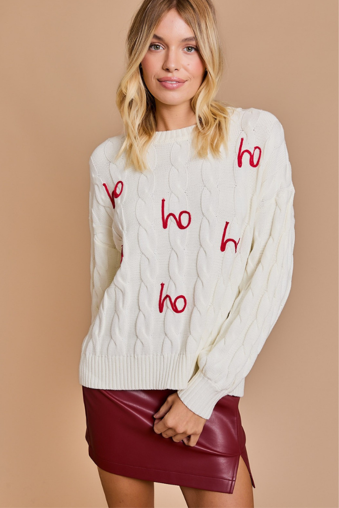 Ho Ho Ho Cable Knit Sweater