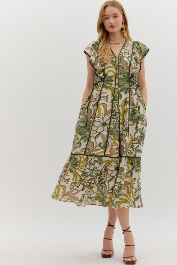 Cora Floral Panel Midi Dress