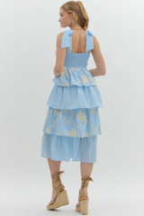 Daphne Tiered Midi Dress in Light Blue