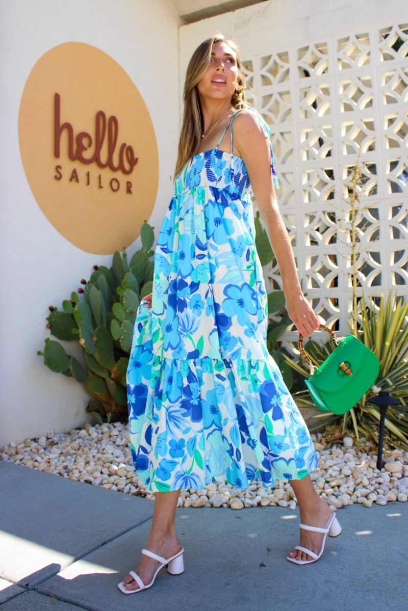 Aquamarine Floral Midi Dress