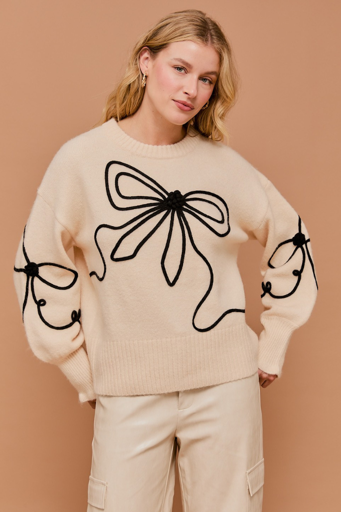 All Wrapped Up Bow Embroidered Sweater