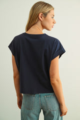 Blair cuff sleeve tee in blue