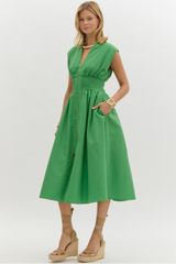 Elizabeth Zip Front Midi Dress in Green