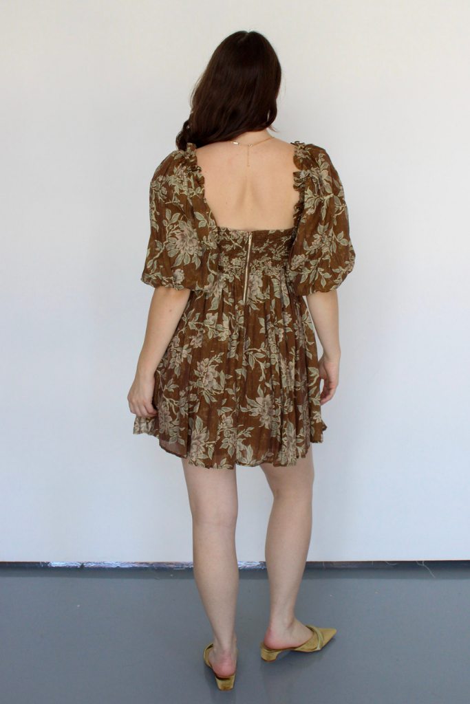 Goldenrod Puff Sleeve Mini Dress