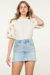 Alma Floral Embroidered Puff Sleeve Top