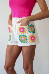 Blossom Crochet Denim Shorts