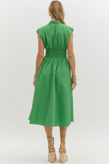 Elizabeth Zip Front Midi Dress in Green