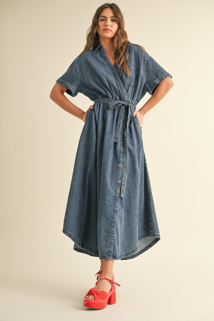 Tobie Denim Tie Waist Maxi Dress
