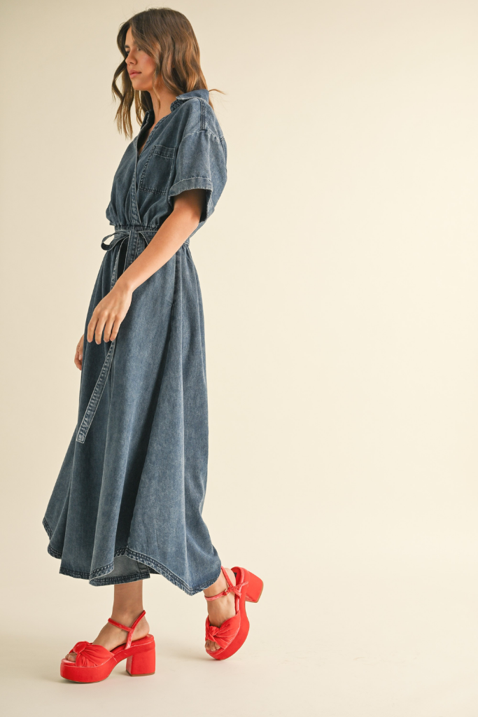 Tobie Denim Tie Waist Maxi Dress