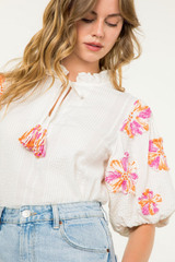 Jade Embroidered Puff Sleeve Top