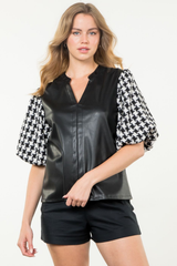 Chloe Houndstooth Vegan Leather Top