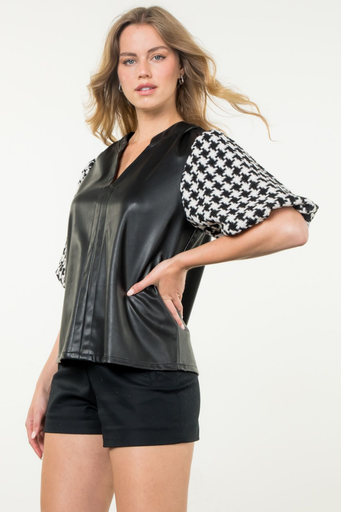 Chloe Houndstooth Vegan Leather Top