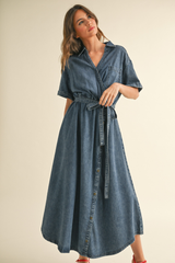 Tobie Denim Tie Waist Maxi Dress