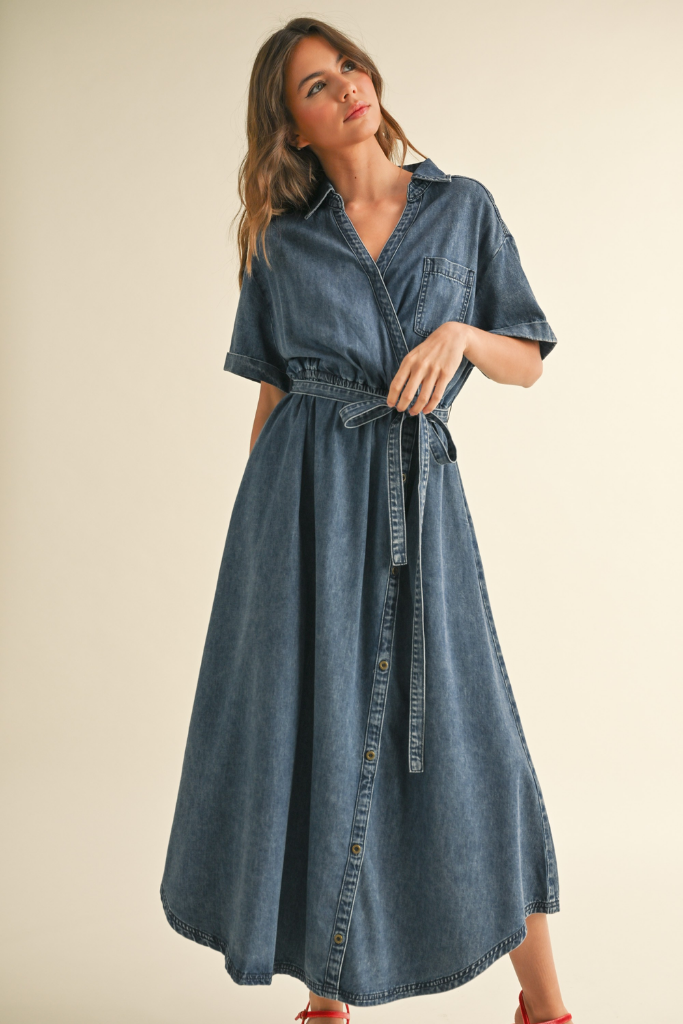 Tobie Denim Tie Waist Maxi Dress