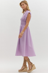 Elizabeth Zip Front Midi Dress in Lavender