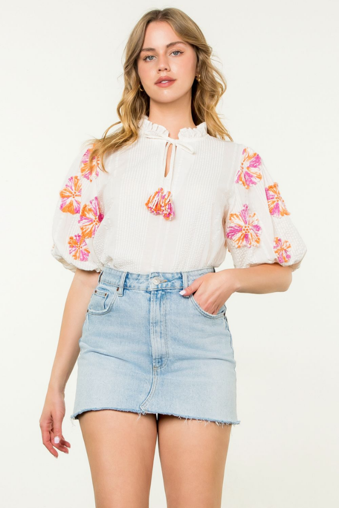 Jade Embroidered Puff Sleeve Top