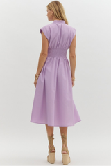 Elizabeth Zip Front Midi Dress in Lavender