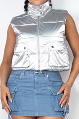 Shine Bright Silver Puffer Vest