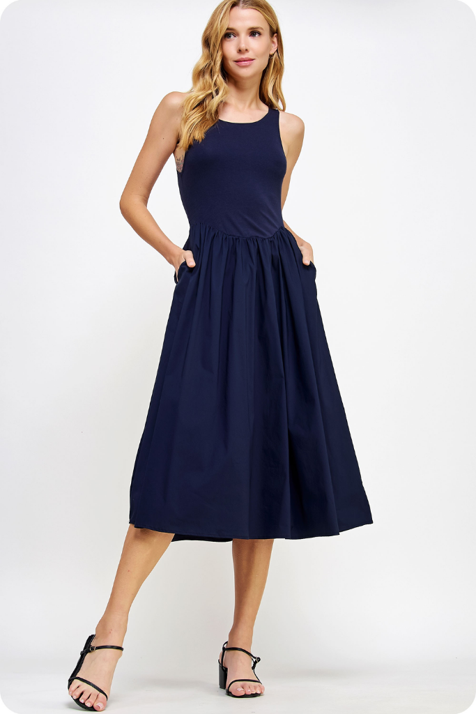 Sidney Sleeveless Midi Dress in Navy