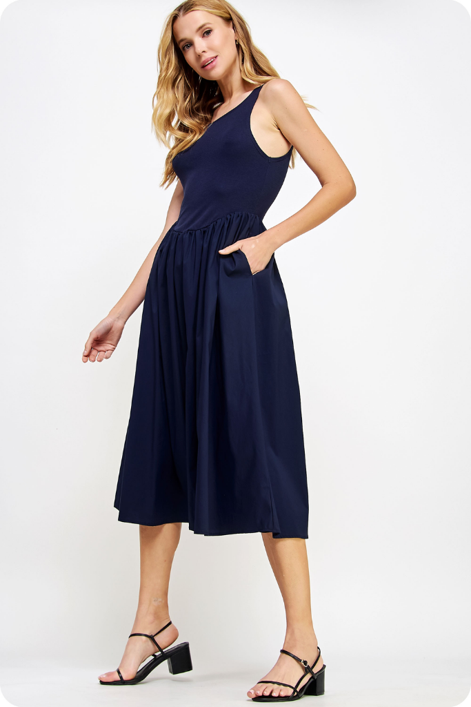 Sidney Sleeveless Midi Dress in Navy