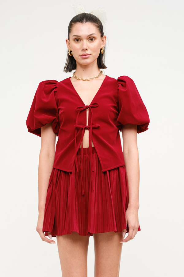 Stella Velvet Tie Front Top in Red