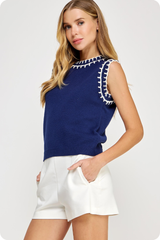 Clarissa Sleeveless Sweater Top in Navy