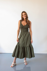 Positano Paradise Midi Dress in Olive