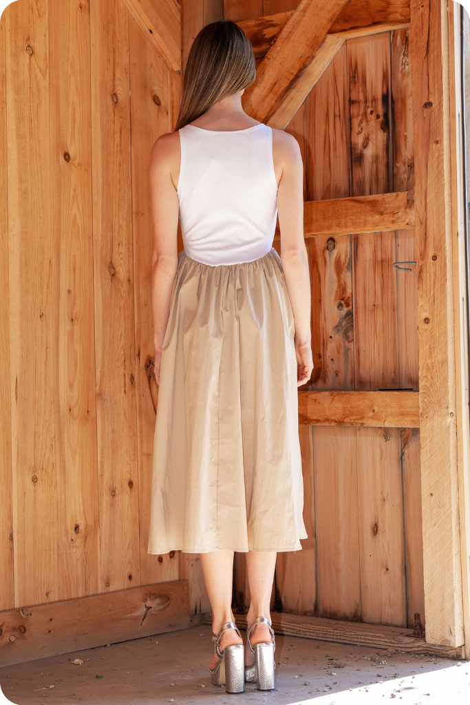 Sidney Sleeveless Midi Dress in Taupe White