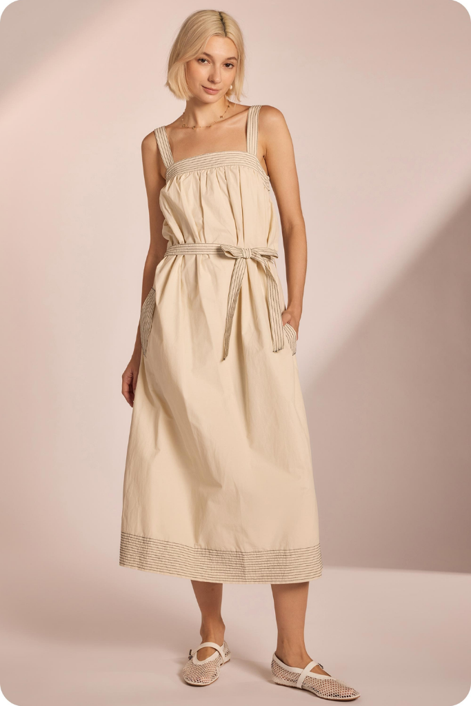 Joann Contrast Stitch Midi Dress