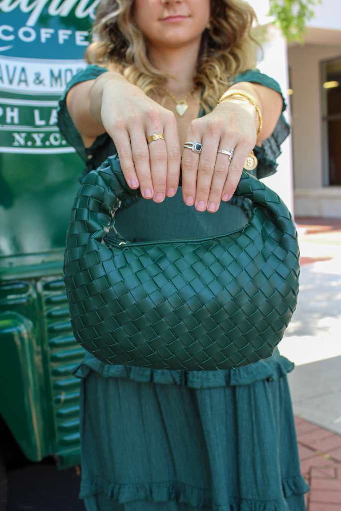 Aliyah Woven Bag In Hunter Green