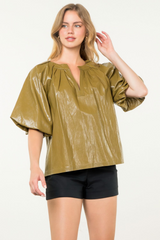 Rose Vegan Leather Top in Olive