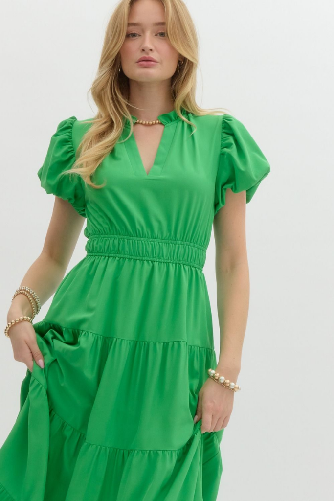 Heidi Tiered Maxi Dress in Kelly Green