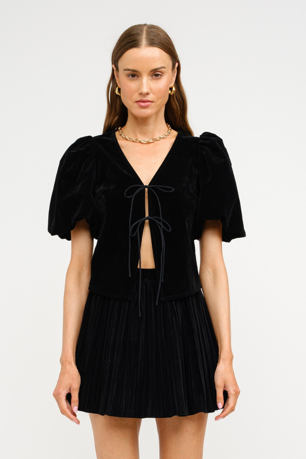 Stella Velvet Tie Front Top in Black