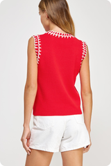 Clarissa Sleeveless Sweater Top in Red White